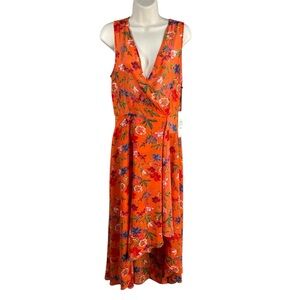 Calvin Klein Dress Women Size 8 Floral Sheer Chiffon‎ Sleeveless High Low Midi
